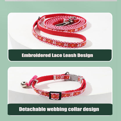 XXS Dog Collar with Bell Leash Set, Basic Floral Puppy Collars for Girls Xs Small Cat Pet Animal Litter Tiny Kitten, Orange White