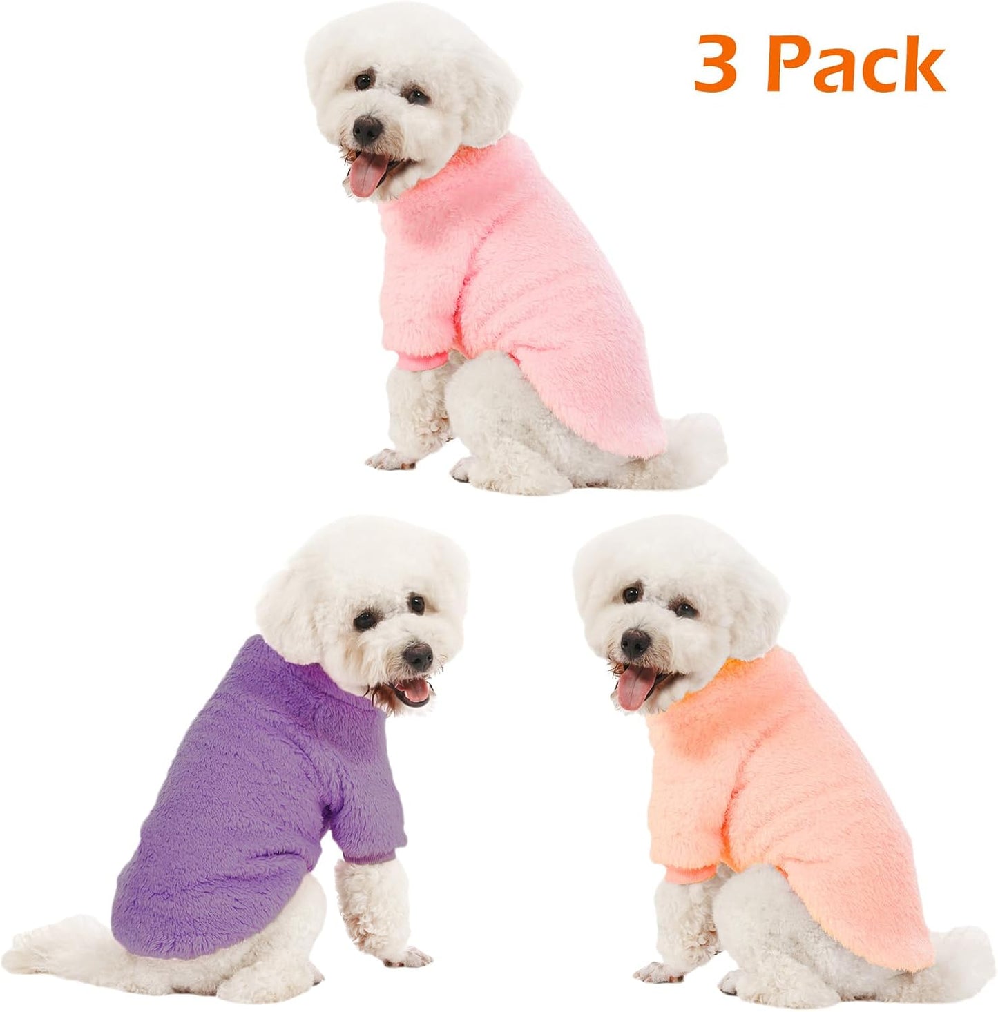 Dog Sweater, 3 Pack Dog Sweaters for Small Dogs, Dog Clothes for Small Dogs Girl Boy, Ultra Soft and Warm Puppy Sweater Dog Coat for Winter Christmas (S, Pink+Purple+Peach)