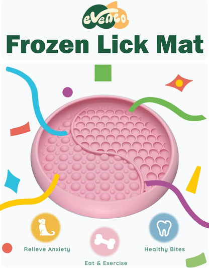 Slow Feeder Bowl Bundle: Pink Frozen Lick Mat (8.0" x 1.4") + Mint Green Starry Sky Feeder (5.3" x 3.7"), Freeze-Friendly Lick Bowl with Suction Cups for Enrichment and Anxiety Relief