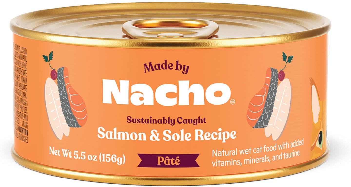 Made by Nacho Premium Wet Cat Food Grain-Free Pate Cans (Salmon & Sole - 6 Pack, 5.5 Ounce)