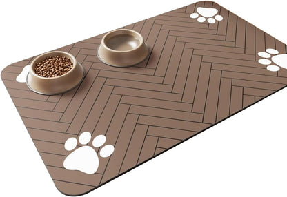 Pet Feeding Mat for Dogs and Cats – Absorbent Pet Placemat with Waterproof Non-Slip Rubber Backing – Quick Dry Food and Water Bowl Mat, Easy to Clean Floor Protector for Pets (12"x20", Dark Brown)