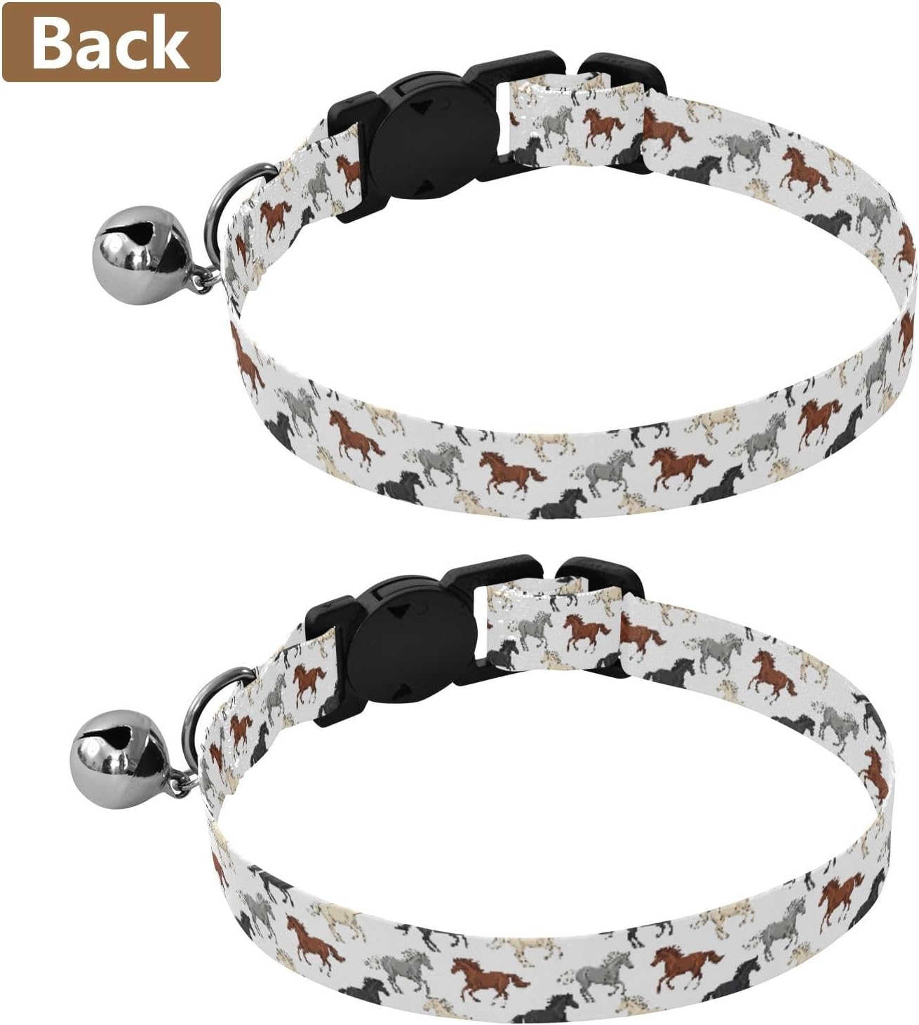 Horses Animals White Pattern Dog Collar with Buckle Adjustable 2 Pack Cat Puppy Collar for Small Dogs Cats