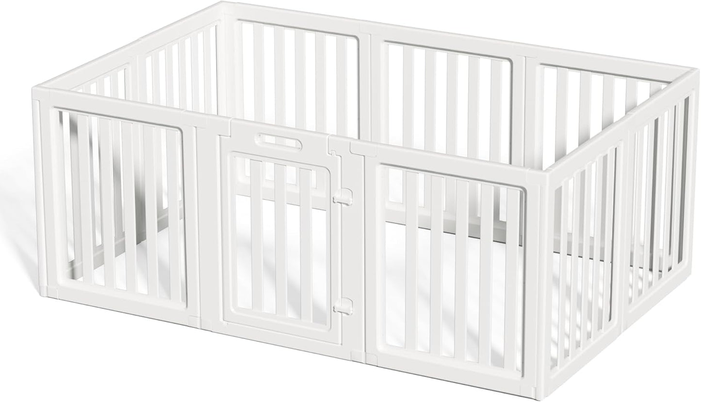 Clear Dog Play Pen,Pet Playpen with Door,Easy to Clean and Install Puppy pens for Both Indoor and Outdoor use (White, 23.6" Height, 8)