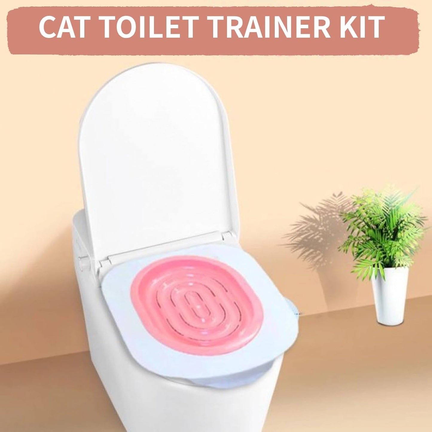 Cat Toilet Training Systems,Cat Toilet Training Kit,Reusable Plastic Trainer for Pet Cleaning with 1 Replaceable Cat Feather Toy,Litter Boxes (Pink)