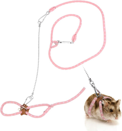 Hypeety Hamster Adjustable Training Lead Leash Nylon for Hamster Rat Squirrel Gerbil Pet Cage Playhouse Leashes Band Finder Collar Bell (Pink)