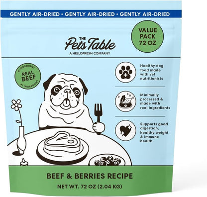 The Pets Table Air Dried Grain Free Dog Food for Dogs Large, Medium and Small | Puppy Dog Food, Adult Dog Food, Senior Dog Food | Beef & Berries 4.5 lbs / 72 oz Bag
