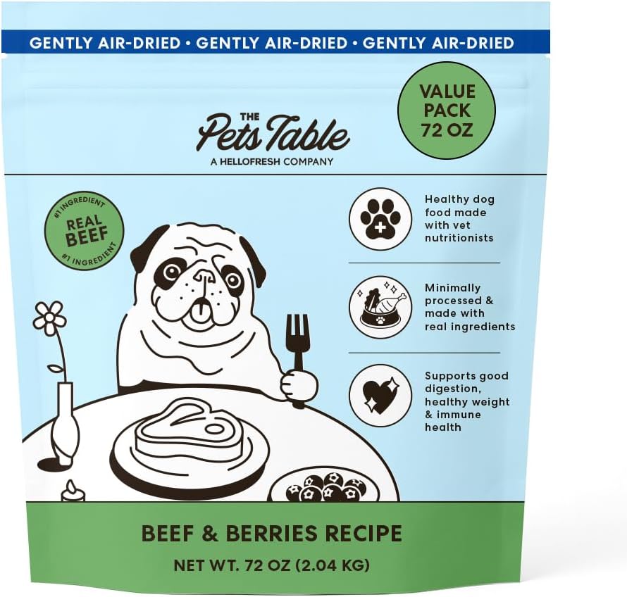 The Pets Table Air Dried Grain Free Dog Food for Dogs Large, Medium and Small | Puppy Dog Food, Adult Dog Food, Senior Dog Food | Beef & Berries 4.5 lbs / 72 oz Bag