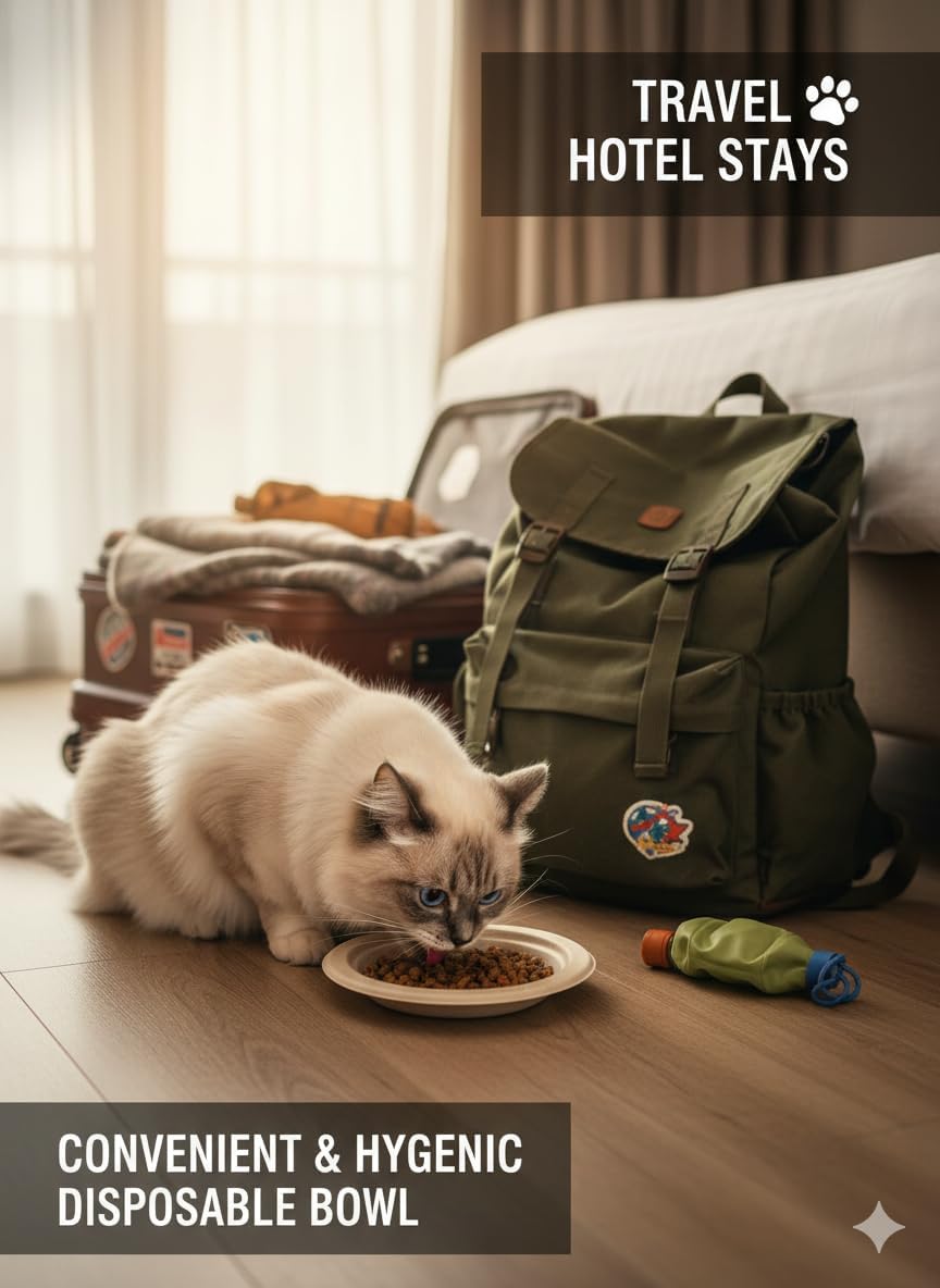 50pcs 6 Inch Disposable Cat Food Bowls Made of Eco-Friendly Wheat Straw, Ideal for Travel, Camping & Hotel Feeding, Perfect for Outdoor Use and Feral Cat Feeding (Pack)