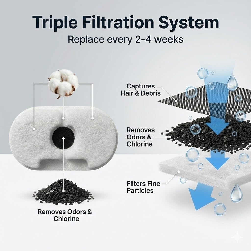 LucidShine 108oz/3.2L Stainless Steel Cat Water Fountain with 4 Replacement Filters, Ultra Quiet Automatic Pet Water Dispenser, Dishwasher Safe Metal Bowl for Cats & Dogs