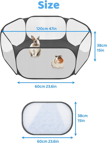 Amakunft Small Animal Playpen, Pop-Up Portable Play Yard for Guinea Pigs, Rabbits, Hamsters, Hedgehogs, Foldable Exercise Fence with Breathable Mesh for Indoor Outdoor Use