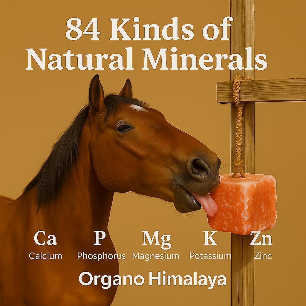 Himalayan Salt Lick On Rope 7.5-8 lb Each (Pack of 4) for Horses, Deer, Goats & Livestock | Natural, Mineral-Rich, Long-Lasting Salt Blocks