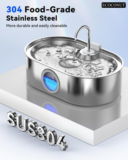 3.4Gal Dog Water Fountain for Large Dogs, 13L Stainless Steel Large Pet Fountain with Deeper & Wider Drinking Area, Automatic Dog Water Bowl Dispenser with Water Window & LED, Super Quiet