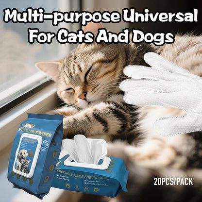 Pet CleaningGlove Wipes for Dogs & Cats, No-Rinse Grooming Wipes, Hypoallergenic Deodorizing Disposable Bathing Wipes,Extra Thick,Perfect for Pet Dry Cleaning,Daily Care and Travel,20 pcs