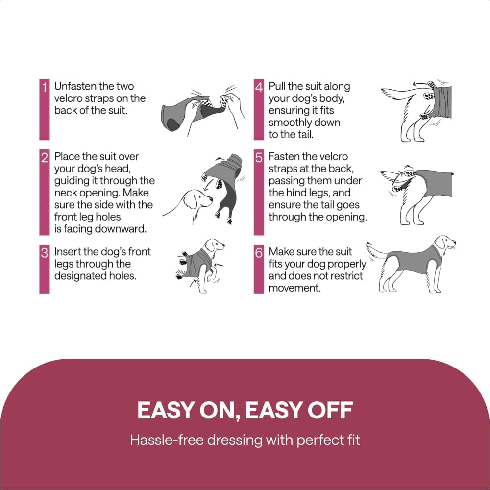 Dog Surgery Recovery Suit for Medium Dogs – Soft Cotton-Spandex Post-Surgery Bodysuit with Snap Buttons – Includes Chew Toy, Hygiene Sticker & Zip Bag – Cone Alternative for Medium Breeds