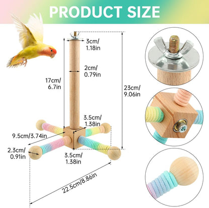 Parrot Spinning Windmill Perch, Bird Toy Rotating Stand for Parakeets, Cockatiels, Budgies - Interactive Wooden Cage Accessory, Enrichment Toy for Small & Medium Parrots, Lovebirds