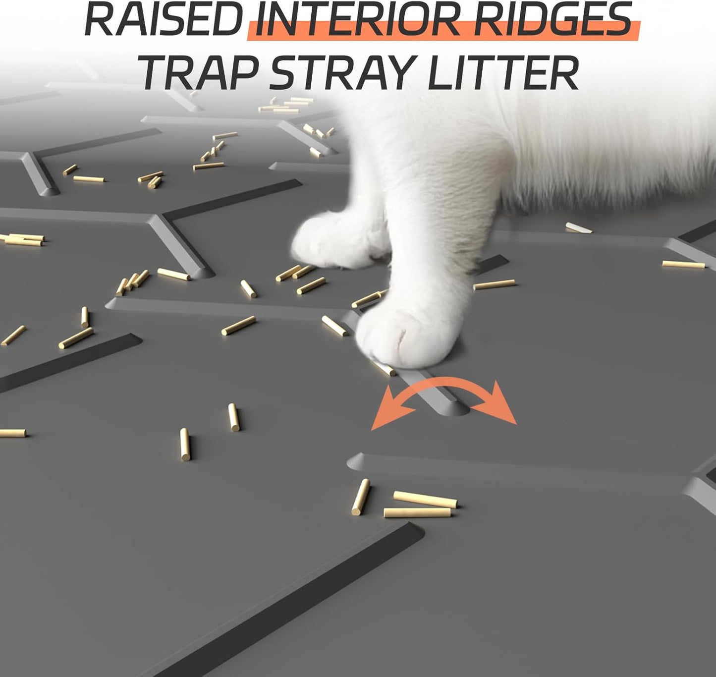 Silicone Cat Litter Mat with Raised Edges, Waterproof/Urineproof, Litter-Collecting Interior Ridges, Soft & Pet-Friendly (24"x16"-Dark Grey)