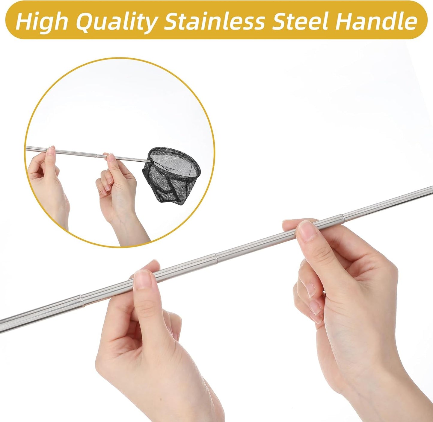 2 Pcs Small Fish Net for Fish Tank, Fishing Tank Net Small with 5-16 Inch Stainless Steel Long Handle Extendable Fine Mesh Aquarium Nets for Fishes Shrimp Pond Creek, 3In 4In