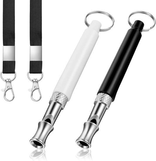 2 PCS Dog Whistle Training, Silent Dog Whistle to Stop Barking, Adjustable Ultrasonic Dogs Training Whistles with Lanyard (Black+White)