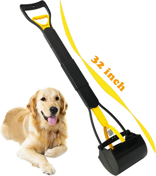 32“ Tall Pooper Scooper, Large Pooper Scooper for Dogs Heavy Duty, Dog Pooper Scooper with Long Handle & High Strength Durable Spring, Foldable Dog Poop Pick Up