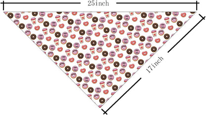 Valentine's Day Dog Bandana, Coffee and Donuts Print Pet Bandana, Valentine's Day Pet Photo Accessories, Adjustable Triangle Dog Scarf for Small Medium Dogs