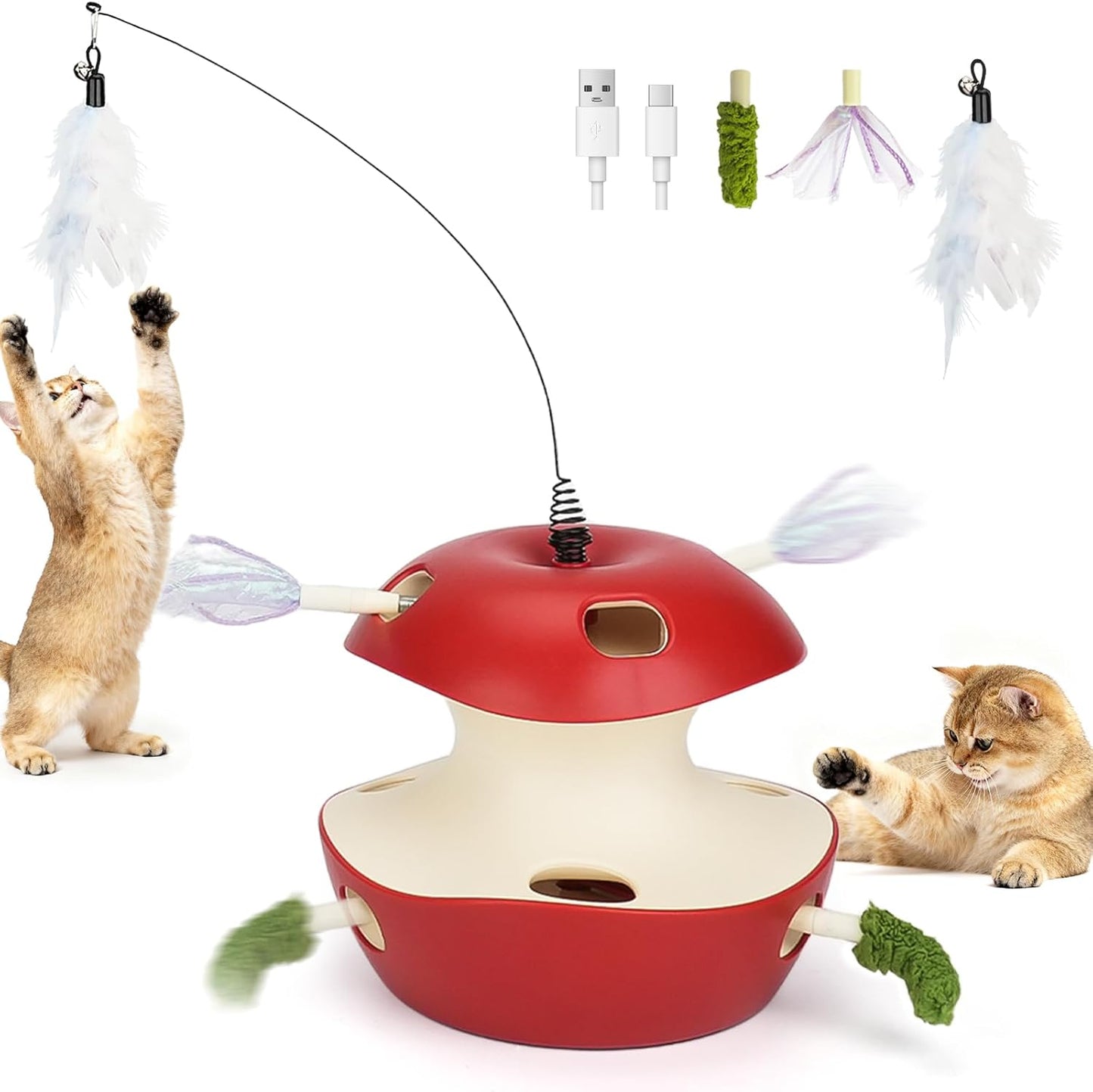 Joytale Interactive Cat Toys for Indoor Cats, Electric Whack A Mole Cats Christmas Toy Self Play Automatic, 2-Level with 10 Holes, Smart Sensor, Feather Teaser, Rechargeable for Kitten Adult, Red