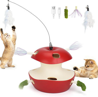 Joytale Interactive Cat Toys for Indoor Cats, Electric Whack A Mole Cats Christmas Toy Self Play Automatic, 2-Level with 10 Holes, Smart Sensor, Feather Teaser, Rechargeable for Kitten Adult, Red