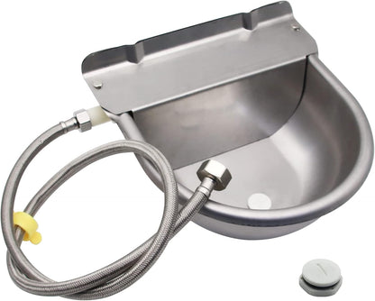 Automatic Horse Drinking Waterer Bowl,Upgrade Stainless Steel Farm Livestock Water Dispenser with Drain Hole and Float Valve for Horse,Dog, Chicken,Goat,Pig (A)