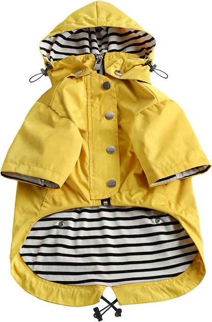 Dog Zip Up Raincoat with Reflective Buttons, Rain/Water Resistant, Adjustable Drawstring, Removable Hood, Raincoats with Legs 8lbs to 80lbs Available - Yellow - Medium
