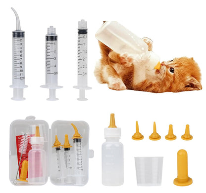 1pcs Kitten Bottle Feeding Kit,Kitten Supplies with 50ml Nursing Bottle, 3、5、10ml Feeding Syringe & Soft Nipples for Kittens, Pet Owners & Rescuers Caring for Orphaned