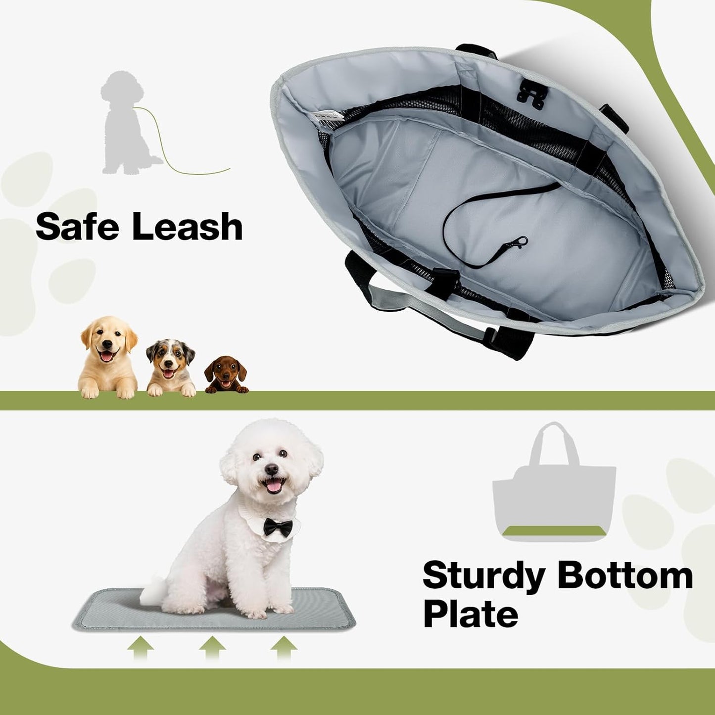 Lekereise Dog Purse Carrier for Small Dogs, Cats - Dog Carrier Purse with Secure Harness Clip, Dog Tote Bag Carrier, Large Space, Breathable Design(Gray)