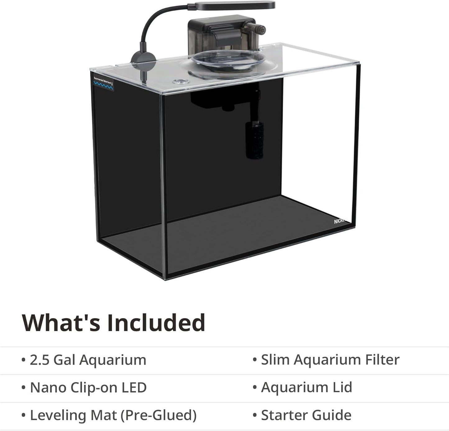 NICREW 2.5 Gallon Nano Nature Aquarium Kit, Ultra-Clear Rimless Desktop Fish Tank with Light and Filter, Perfect for Small Fish, Shrimp, or Betta, Basic Version, Black