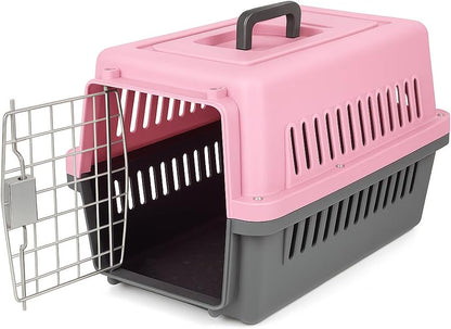 Portable Airline Approved Pet Carrier – Durable Travel Kennel Crate for Cats & Small Dogs, Secure Metal Door, Ventilated Design for Car, Outdoor, Vet Visits & Air Travel (Pink)