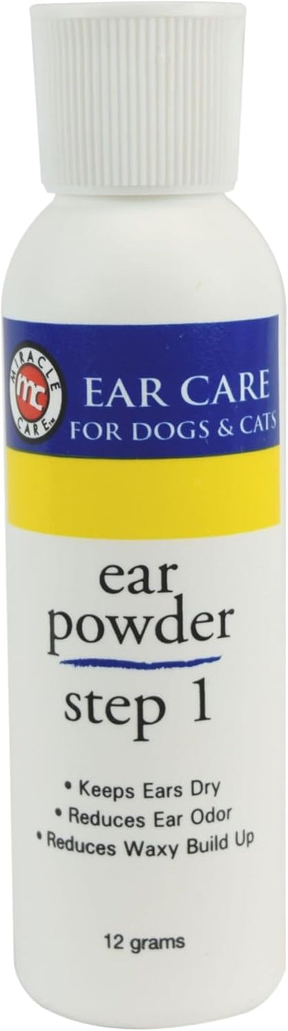 Miracle Care Ear Powder for Dogs and Cats, 12 Grams, Aids Hair Removal from Ear Canal, Keeps Ears Dry, Reduces Odor and Waxy Build Up