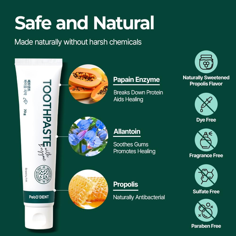 PetO’Dent Enzymatic Toothpaste for Dogs, Freshens Breath & Cleans Teeth, Reduces Plaque & Tartar, Safe for Puppies with No Artificial Ingredients, Oral Biome, Gum Care, 2.47 oz