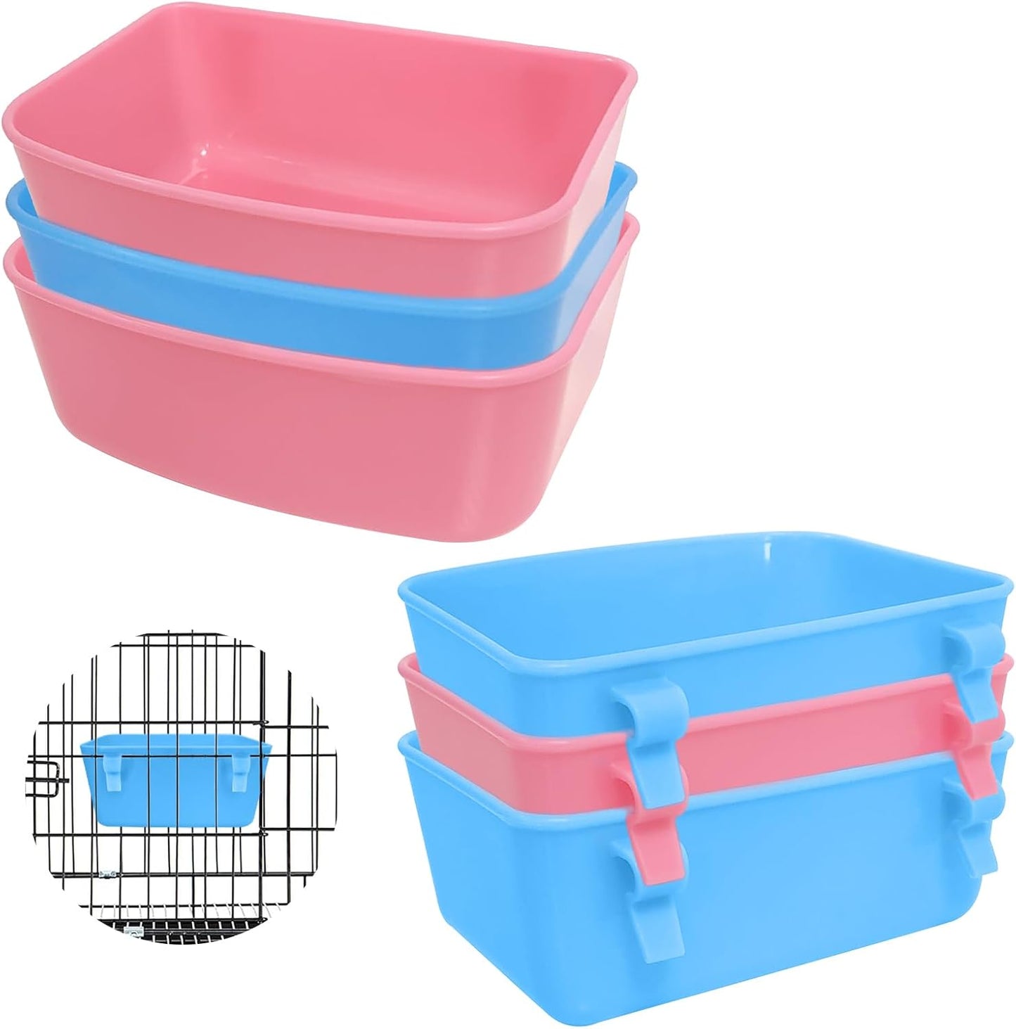 6 Pack Feeder (Blue, Pink), Hanging Feeder,Food and Water Container, Bath Water Bowl Universal for Birds Hamsters Mice Rats Rabbit Guinea Pig Small Pets (S)