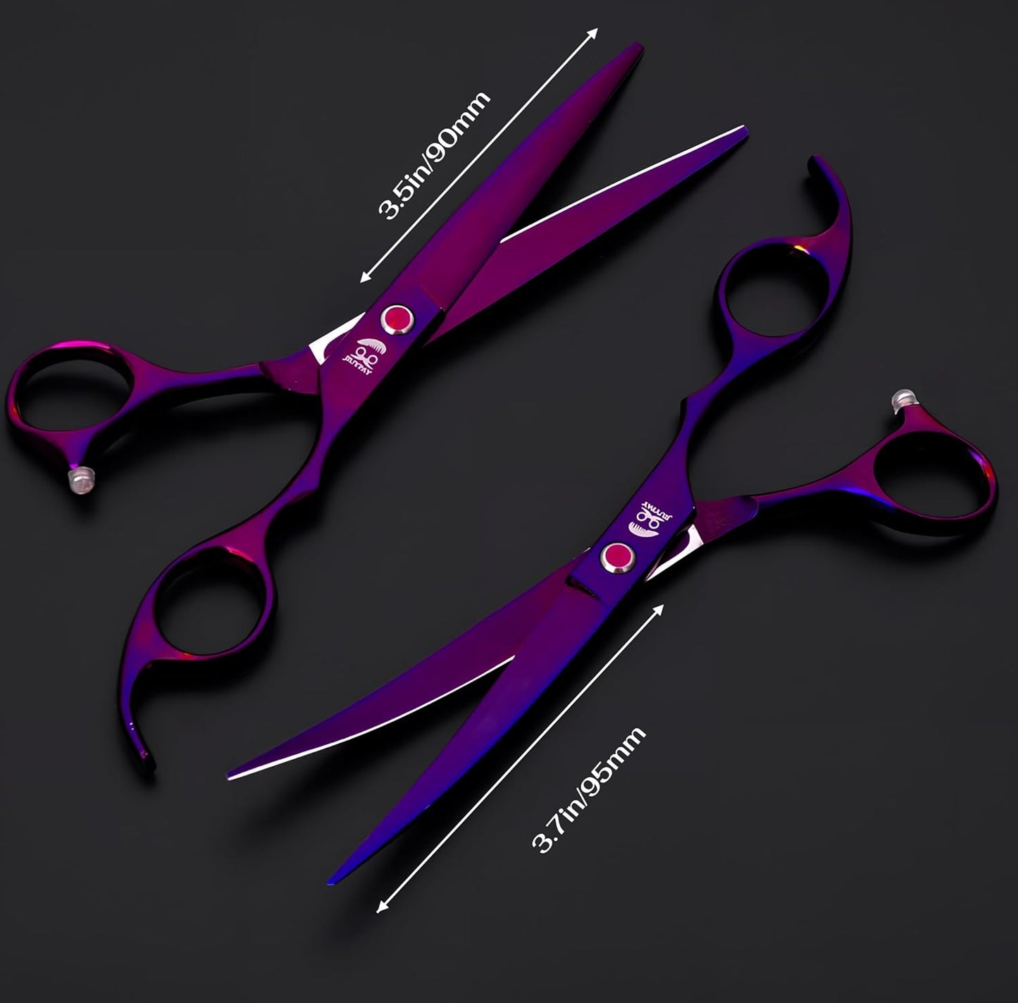 7.0 inch Dog Grooming Scissors, Professional 4-Piece Pet Shears Set with Thinning Shears, Straight & Curved Scissors, Storage Bag for Pet Dogs Cats Hair Cutting, Quiet Design (Purple)