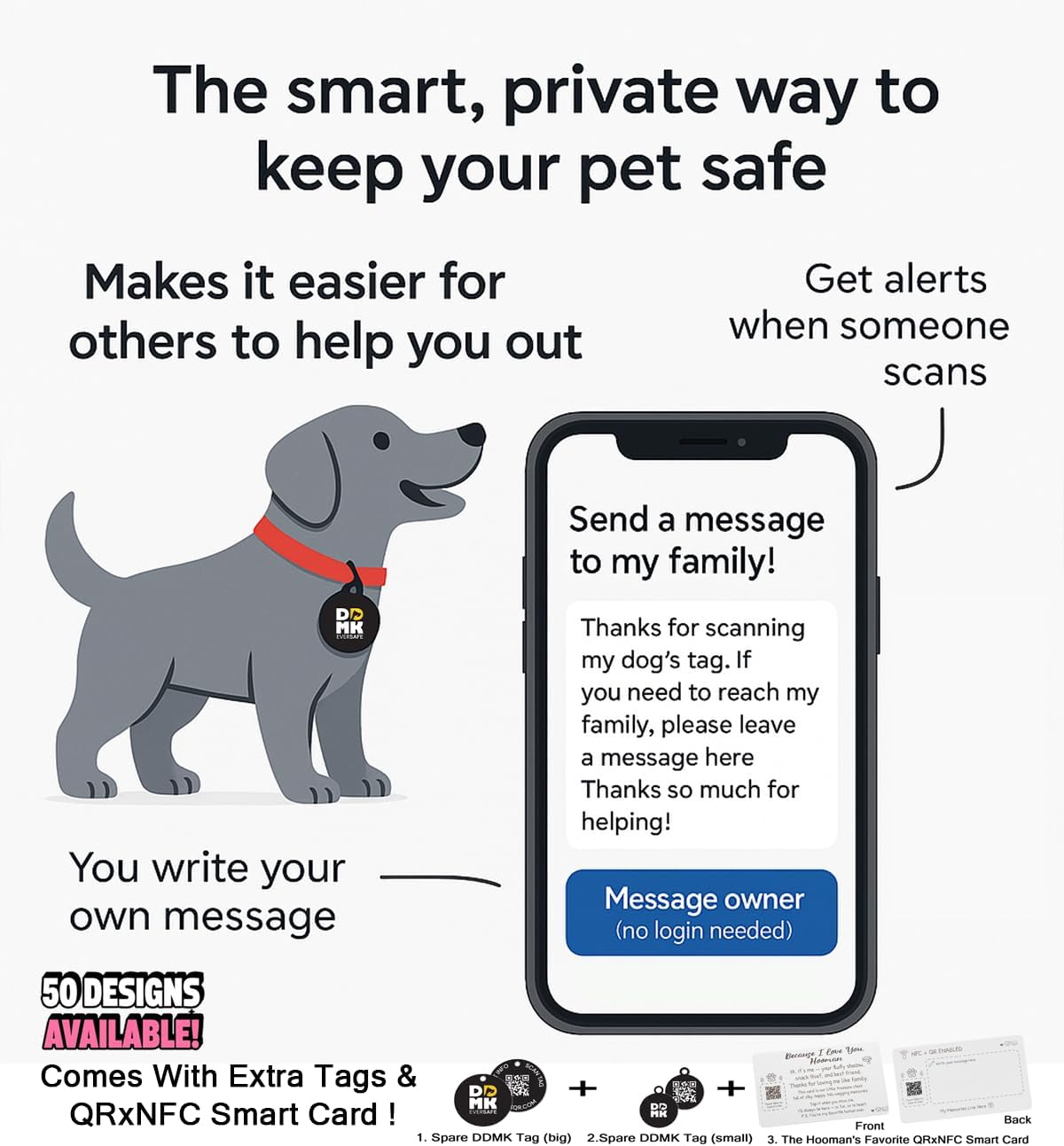DDMK Smart Pet ID Tag with QR Code – Digital Pet Profile-38-LOVED & ADORED-38