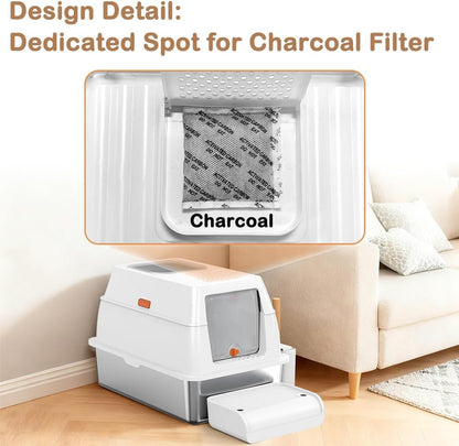 SZEE XL Stainless Steel Litter Box, Top Exit Design, Non Stick, No Smell, Easy Cleaning, Activated Charcoal Odor Control Design, Half/Fully Enclosed Design, Footboard, Trapping Mat & Scoop Included