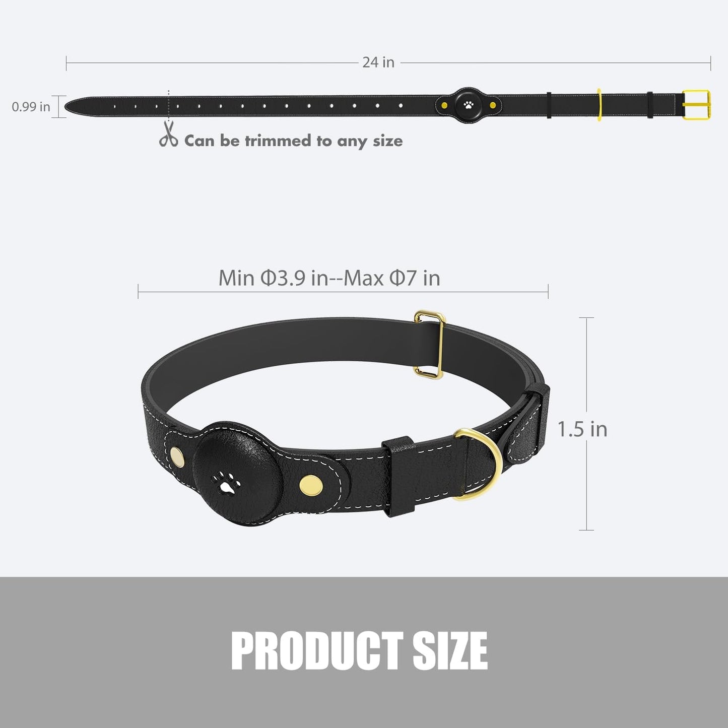 Adjustable AirTag Dog Collar – Waterproof Nylon Pet Collar with Built-in Air Tag Holder and D-Ring Leash Attachment Comfortable Padded, Heavy Duty Dog Collars – Fits Medium Large Dogs(Black)