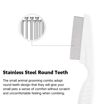 Stainless Steel Rounded Teeth Grooming Comb for Small Pets - Massage and Cleaning Tool for Chinchillas, Ferrets, Guinea Pigs, Rabbits (2 Pack, White)