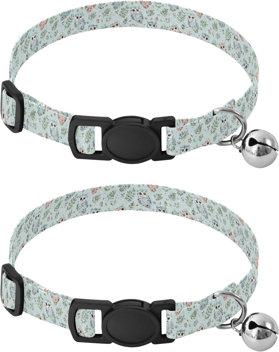 Cute Animals Owls Blue Print Dog Collar with Buckle Adjustable 2 Pack Quick Release Pet Collar for Small Dogs Cats