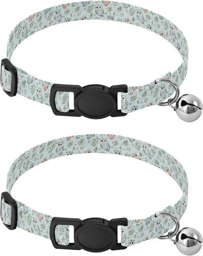 Cute Animals Owls Blue Print Dog Collar with Buckle Adjustable 2 Pack Quick Release Pet Collar for Small Dogs Cats