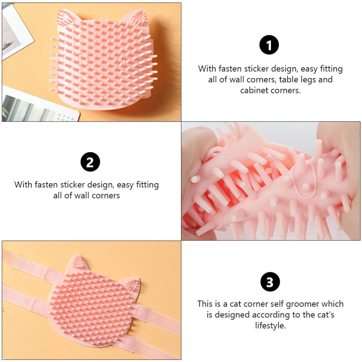 Cat Self Grooming Brush Silicone Corner Massage Comb Large Pink Wet and Dry Use Pet Shedding Removal Tool for Indoor Cats
