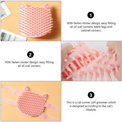 Cat Self Grooming Brush Silicone Corner Massage Comb Large Pink Wet and Dry Use Pet Shedding Removal Tool for Indoor Cats