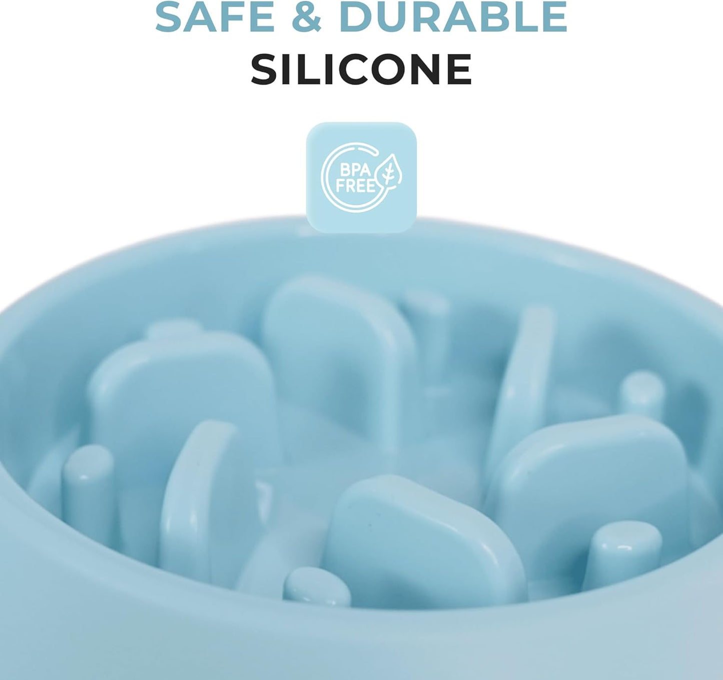 Slow Feeder Dog Bowl – 2 Cups, Non-Slip, Food-Safe Plastic, Easy-Clean Design for Medium & Large Dogs (Blue)