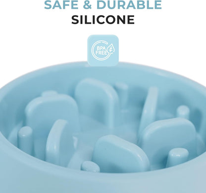 Slow Feeder Dog Bowl – 2 Cups, Non-Slip, Food-Safe Plastic, Easy-Clean Design for Medium & Large Dogs (Blue)