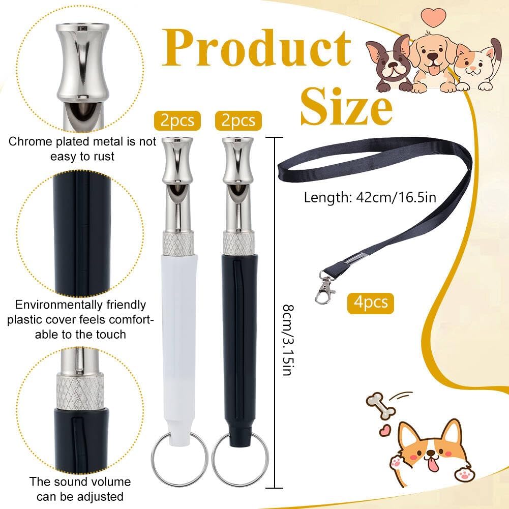 4 Pack Dog Whistle to Stop Barking Neighbors Dog with Lanyard Adjustable Ultrasonic Silent Dogs Recall Whistles(Black and White)