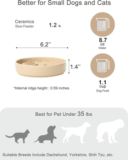 Ceramic Maze Dog Slow Feeder with Non-Slip Silicone Rim – Heavy-Duty Stoneware Bowl with Puzzle Pattern for Bloating & Obesity Prevention (Apricot-S)