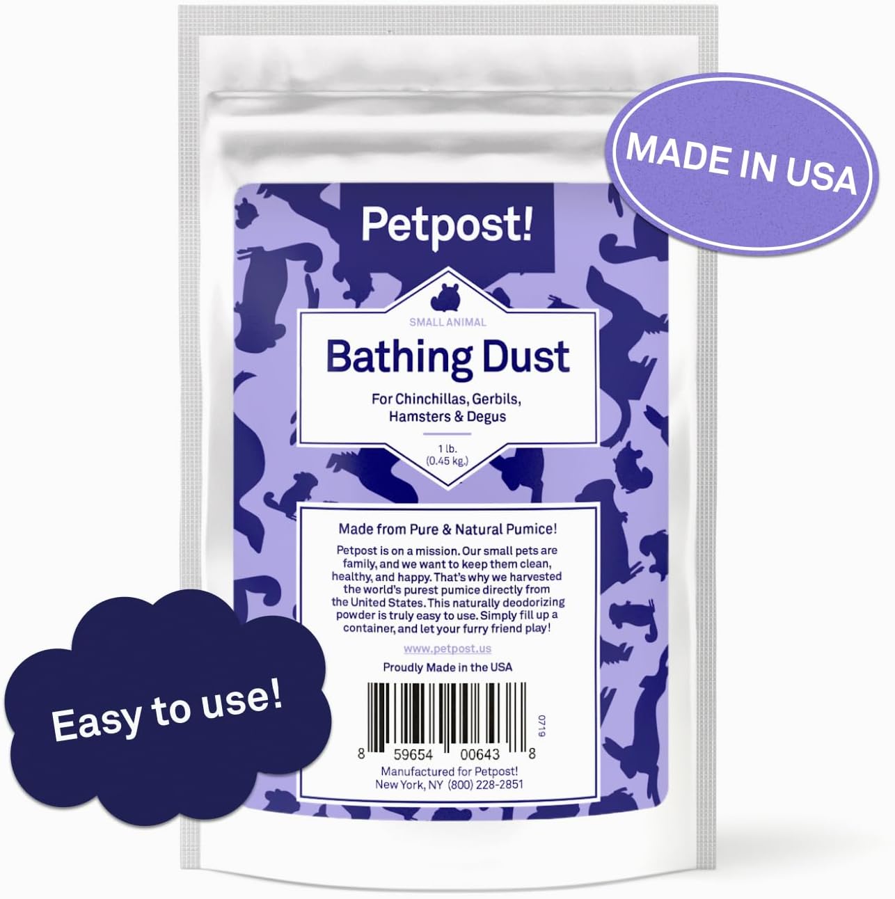Petpost | Chinchilla Bath Dust for Small Animals - Natural, Pure Cleansing Pumice Sand for Cleaning Degus, Hamsters, & Gerbil 2.5 lb.