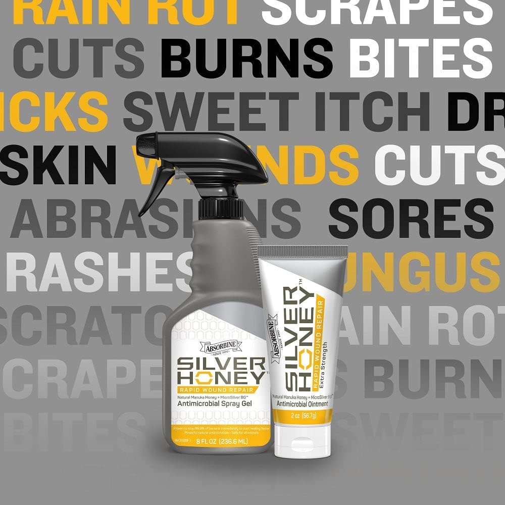 Absorbine Silver Honey Rapid Wound Repair Spray Gel for Horses & Large Animals, 8oz Bottle